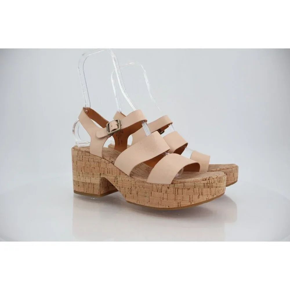 Kork-Ease Womens Tish Sandals Platform Block Heel Beige Leather Slingback 11 M